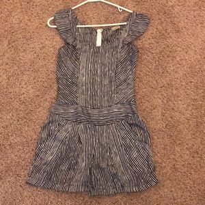 Silk navy and white striped romper